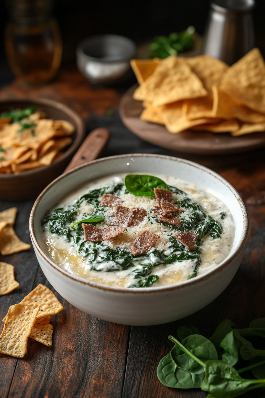Creamy, cheesy spinach artichoke dip