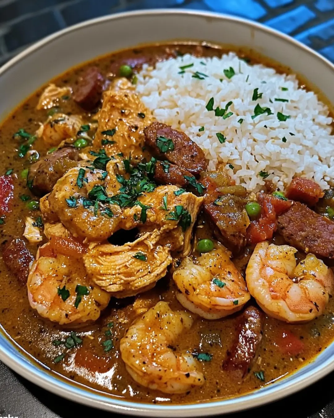 Cajun Chicken, Sausage & Shrimp Gumbo with Rice