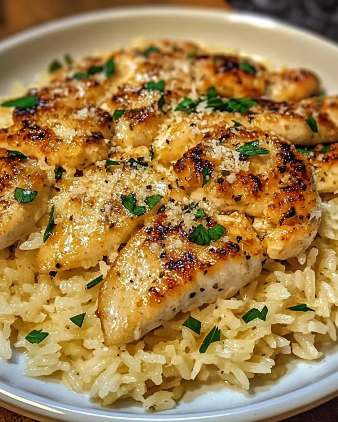 Chicken Scampi with Garlic Parmesan Rice
