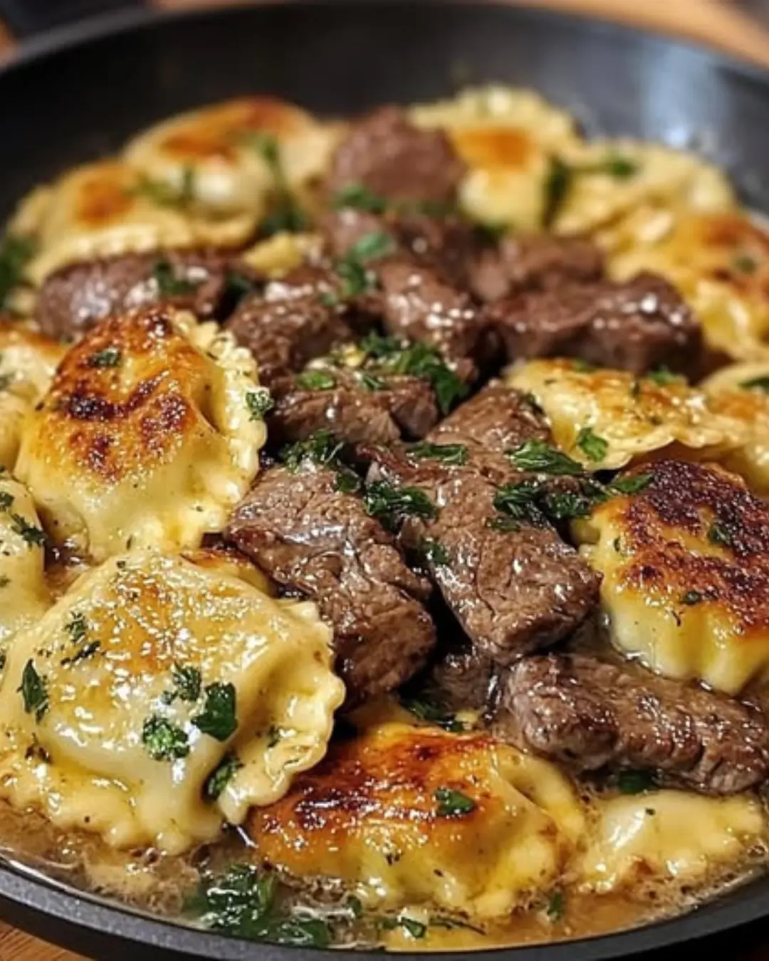 One-Skillet Garlic Butter Steak & Cheese Ravioli
